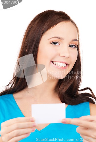 Image of happy girl with business card