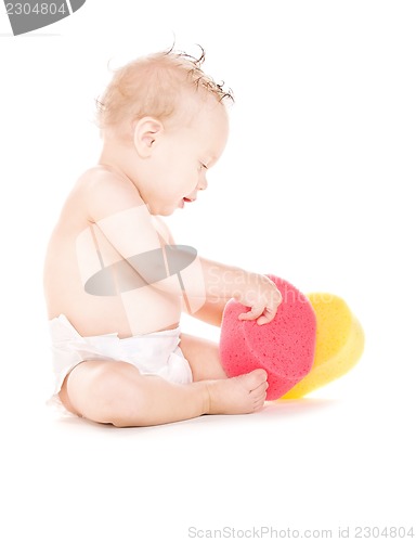 Image of baby boy with sponges