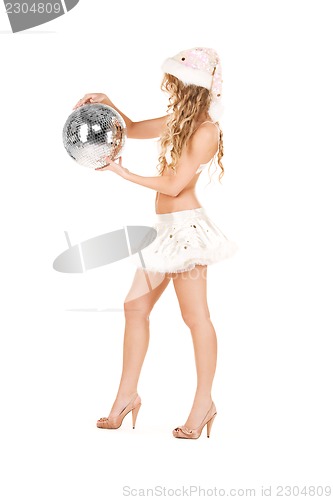 Image of sexy santa helper with disco ball