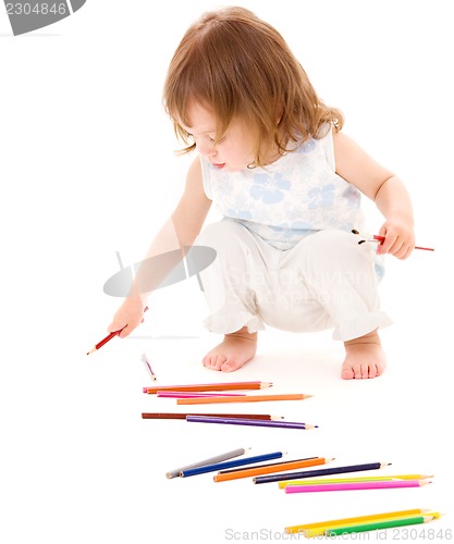 Image of little girl with color pencils