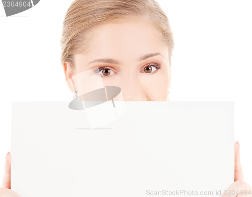 Image of happy girl with blank board