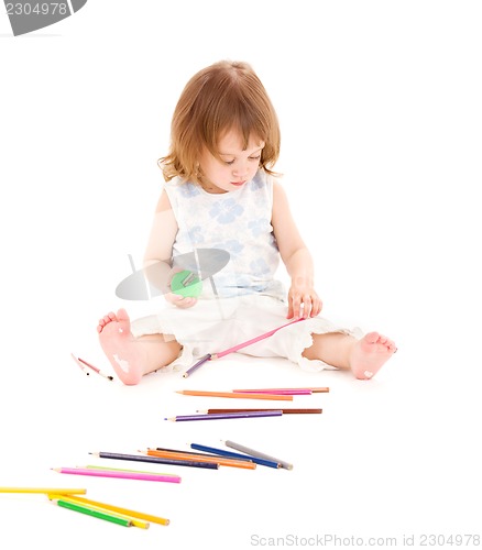 Image of little girl with color pencils