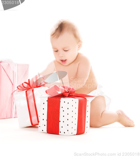 Image of baby boy with gifts