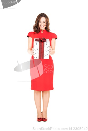 Image of happy woman with gift box