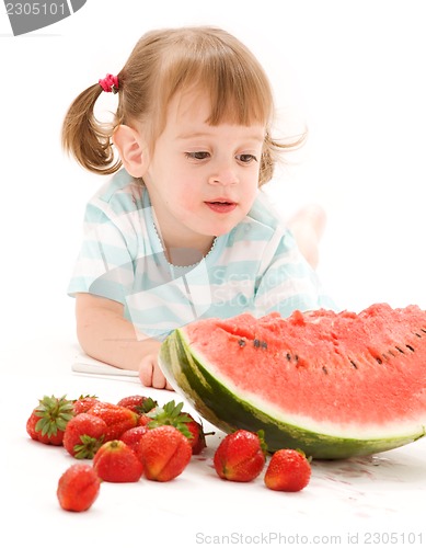 Image of little girl with strawberry and watermelon