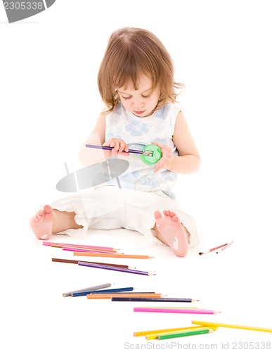 Image of little girl with color pencils