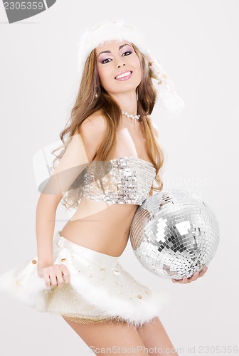 Image of sexy santa helper with disco ball