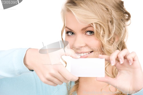 Image of happy girl with business card