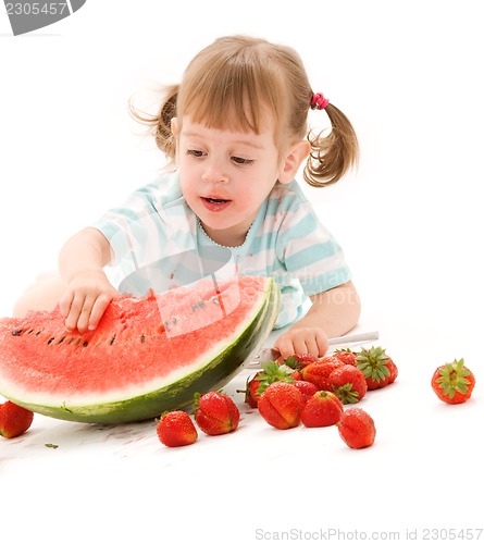 Image of little girl with strawberry and watermelon