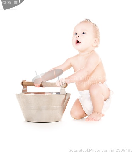 Image of baby boy with wash-tub