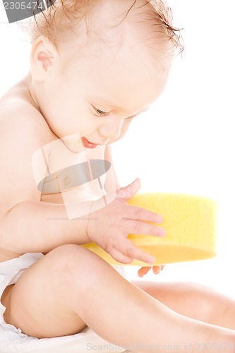 Image of baby boy with sponge