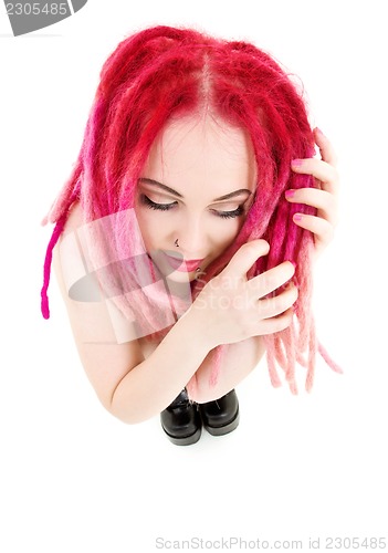 Image of pink hair girl in high boots