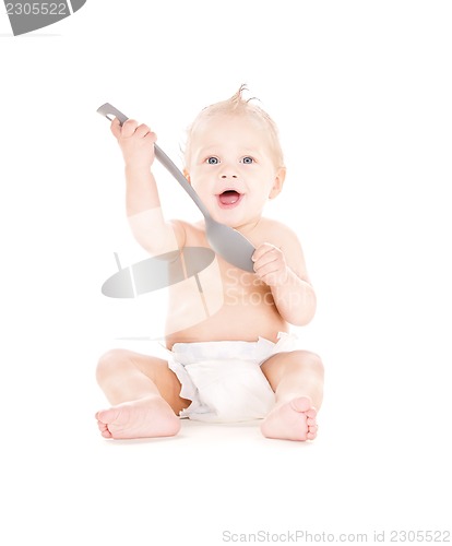 Image of baby boy with big spoon