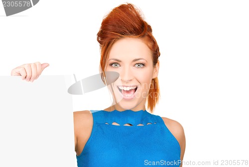 Image of happy woman with blank board