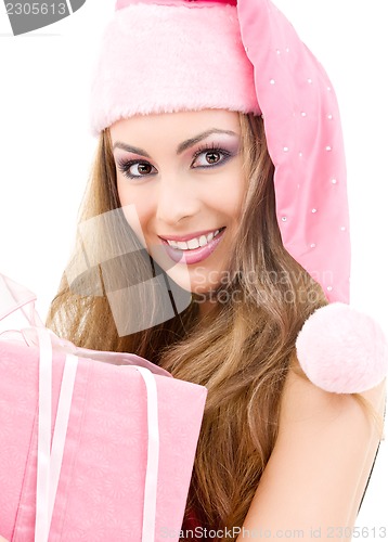 Image of happy santa helper with gift box