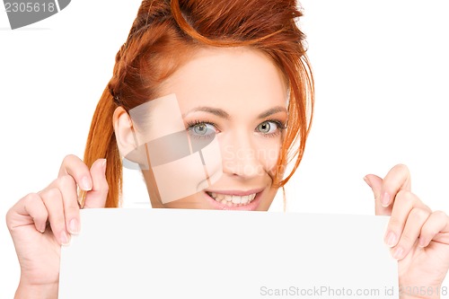 Image of happy woman with blank board