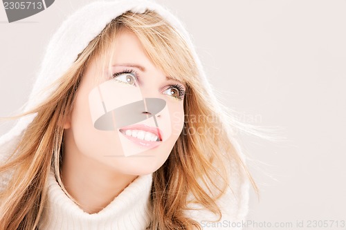 Image of lovely teenage girl in hoodie