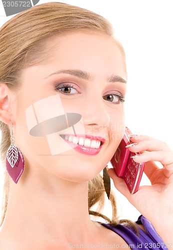 Image of happy girl with pink phone