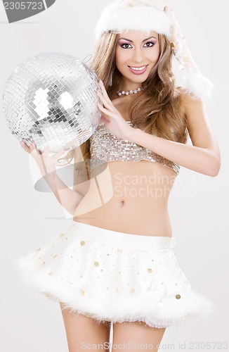 Image of sexy santa helper with disco ball