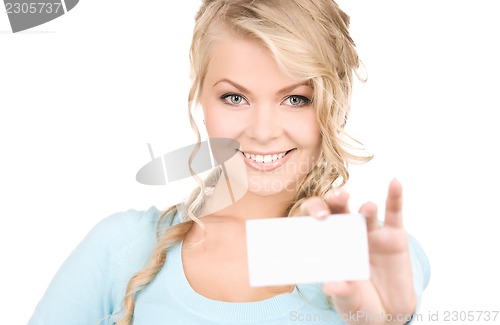 Image of happy girl with business card