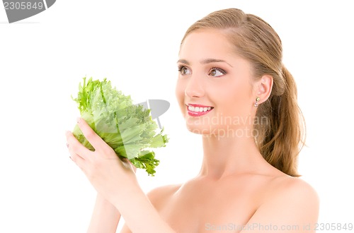 Image of happy woman with lettuce
