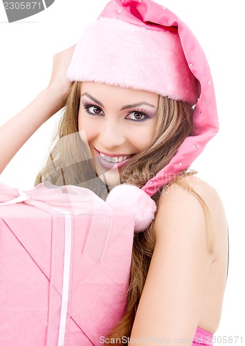 Image of happy santa helper with gift box
