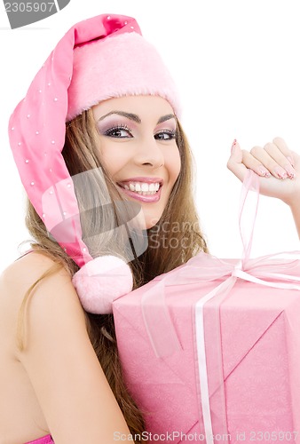 Image of happy santa helper with gift box