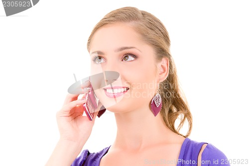 Image of happy girl with pink phone