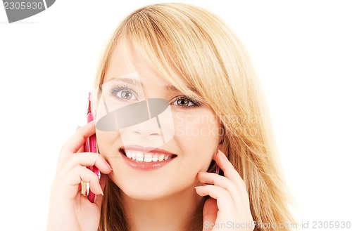 Image of happy girl with pink phone