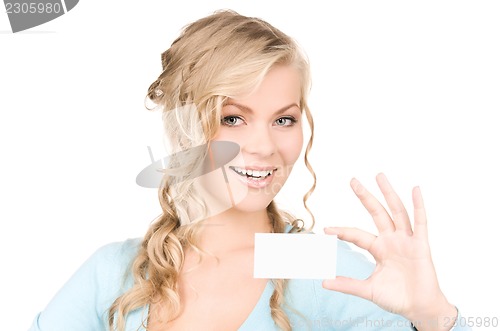 Image of happy girl with business card