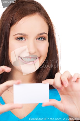 Image of happy girl with business card