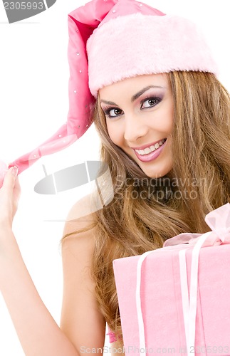 Image of happy santa helper with gift box