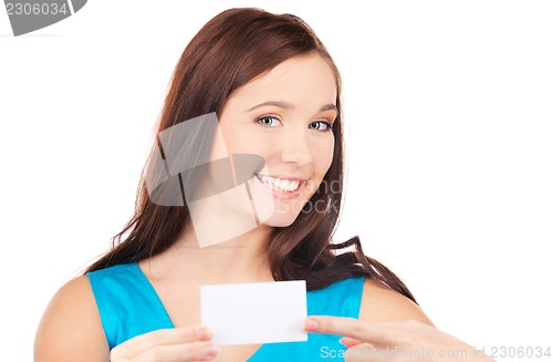 Image of happy girl with business card