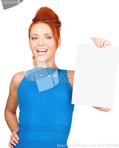 Image of happy woman with blank board