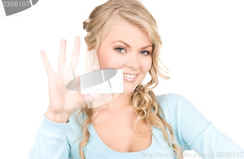 Image of happy girl with business card