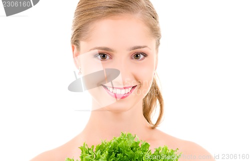 Image of happy woman with lettuce