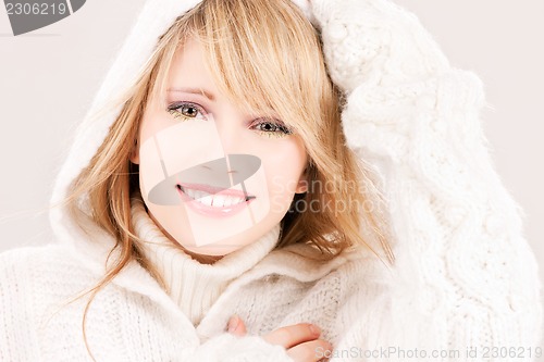 Image of lovely teenage girl in hoodie