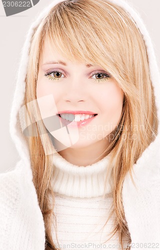 Image of lovely teenage girl in hoodie