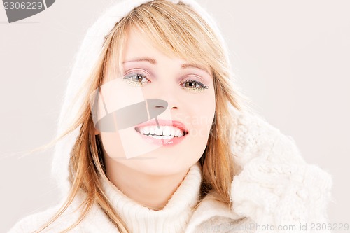 Image of lovely teenage girl in hoodie