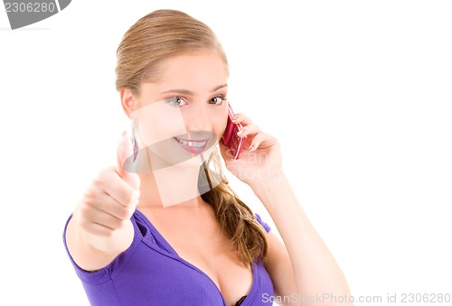 Image of happy girl with pink phone