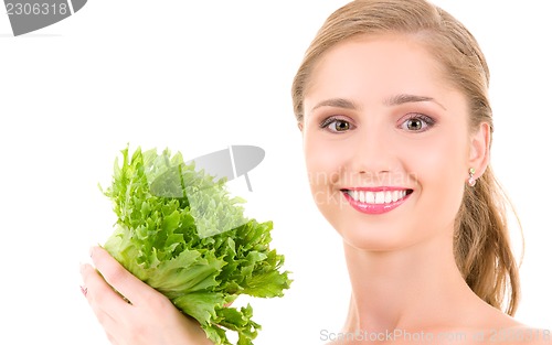 Image of happy woman with lettuce