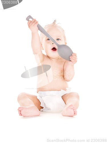 Image of baby boy with big spoon