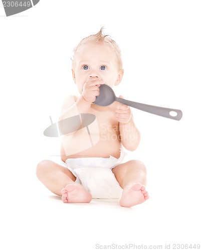 Image of baby boy with big spoon