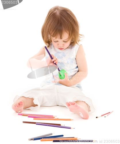 Image of little girl with color pencils