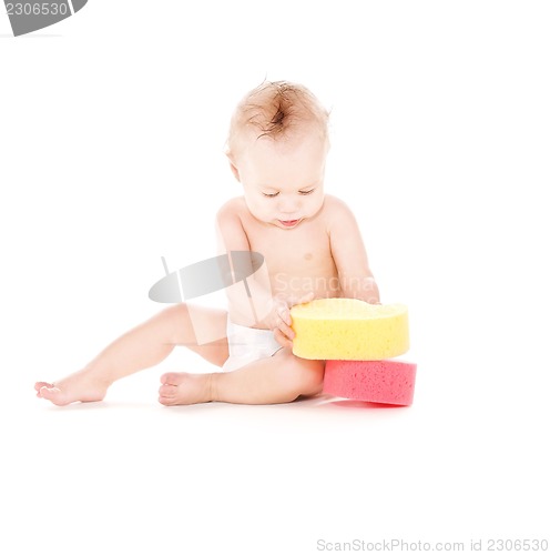 Image of baby boy with sponges