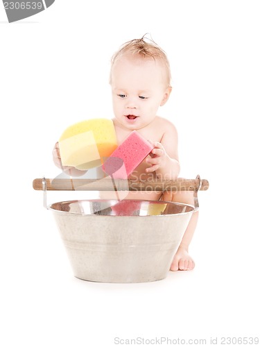 Image of baby boy with sponges