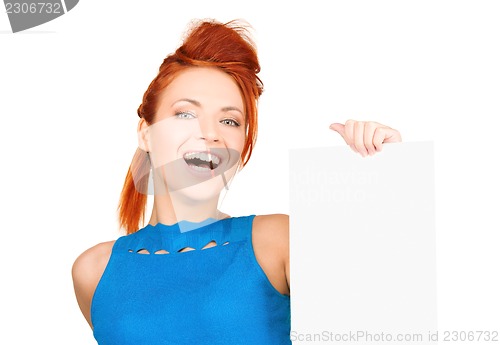 Image of happy woman with blank board