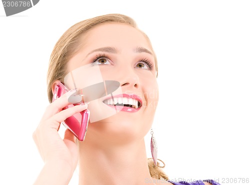 Image of happy girl with pink phone