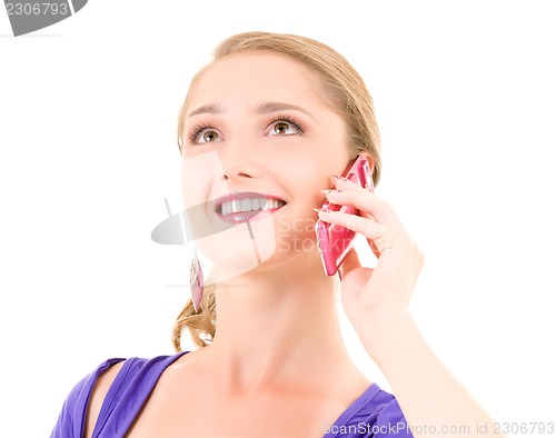 Image of happy girl with pink phone