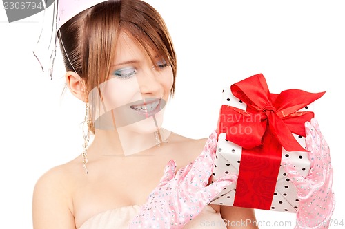 Image of party girl with gift box